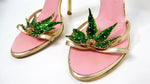 2005 Dsquared2 Marijuana Leaf Metallic Gold Sandal Heels