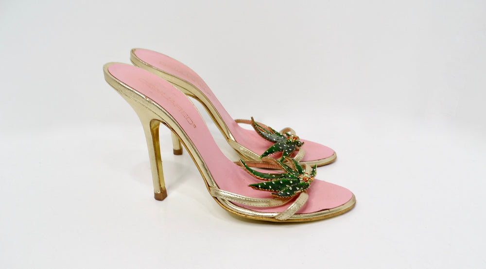 2005 Dsquared2 Marijuana Leaf Metallic Gold Sandal Heels