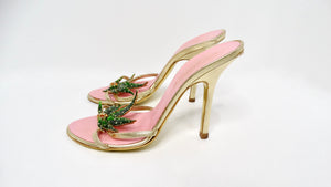 2005 Dsquared2 Marijuana Leaf Metallic Gold Sandal Heels