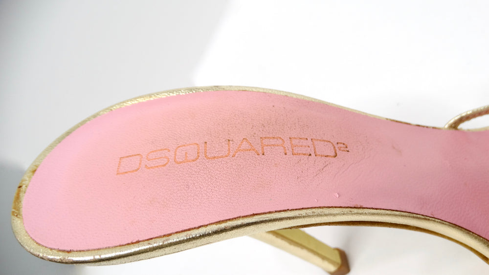 2005 Dsquared2 Marijuana Leaf Metallic Gold Sandal Heels