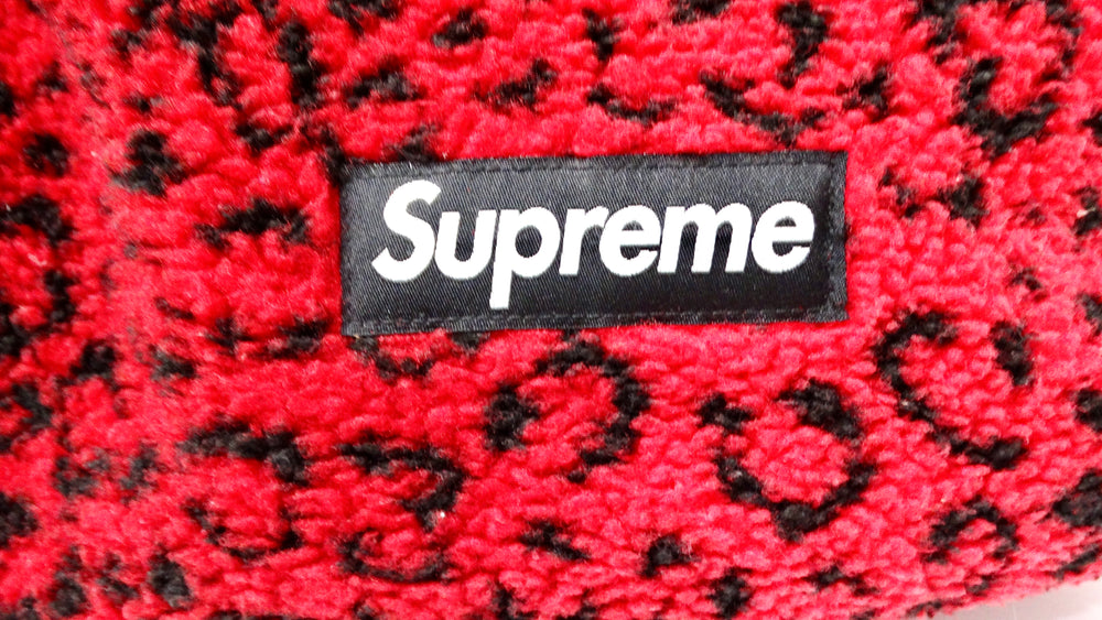 Supreme Red & Black Leopard Print Fleece Backpack circa 2017
