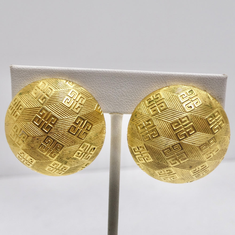 Givenchy 1980s Gold Plated Monogram Clip On Earrings