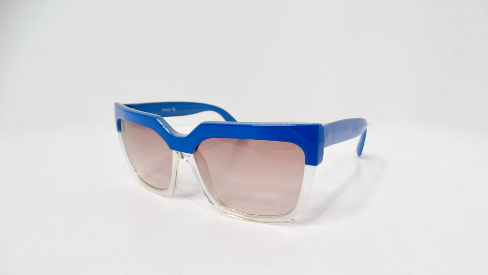 1980s Blue & Clear Oversized Geometric Tinted Sunglasses