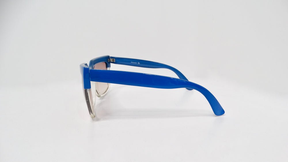 1980s Blue & Clear Oversized Geometric Tinted Sunglasses