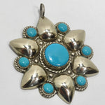 1960s Native American Silver Turquoise Flower Pendent