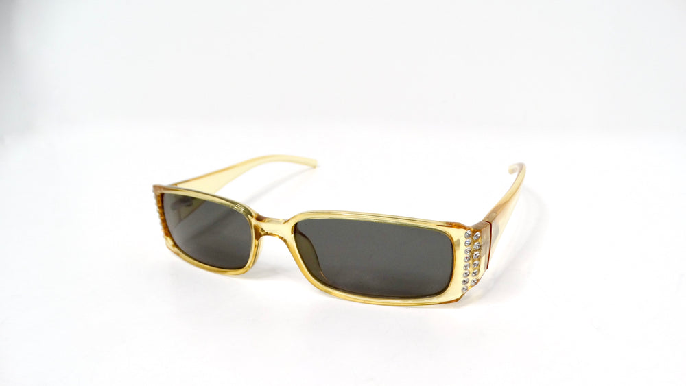 1990s Christian Dior Clear Yellow Rectangular Tinted Sunglasses With Rhinestones