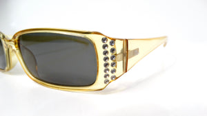 1990s Christian Dior Clear Yellow Rectangular Tinted Sunglasses With Rhinestones