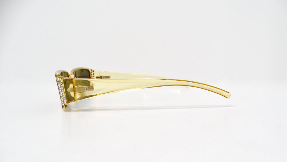 1990s Christian Dior Clear Yellow Rectangular Tinted Sunglasses With Rhinestones