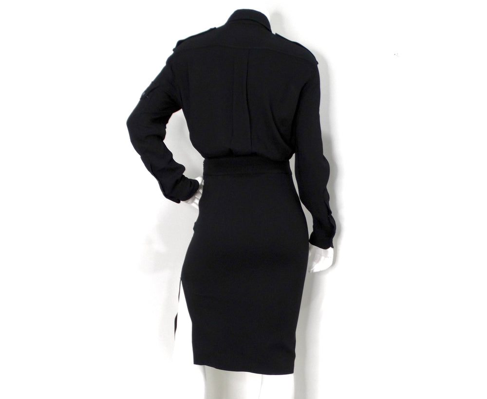 Tom Ford Black Crepe Long-sleeve Blouson Shirtdress