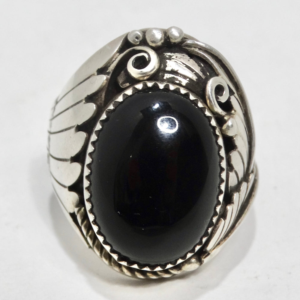1970s Native American Silver Onyx Ring