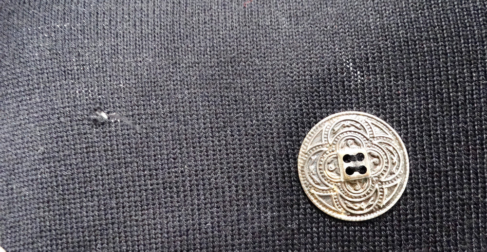 Italian Black Wool Long-Sleeve Dress With Silver-Tone Medallion Buttons