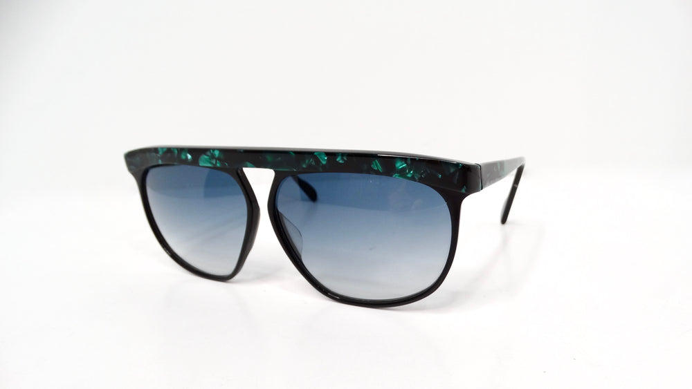 1980s Retro Black & Green Marble Style Blue Tinted Sunglasses