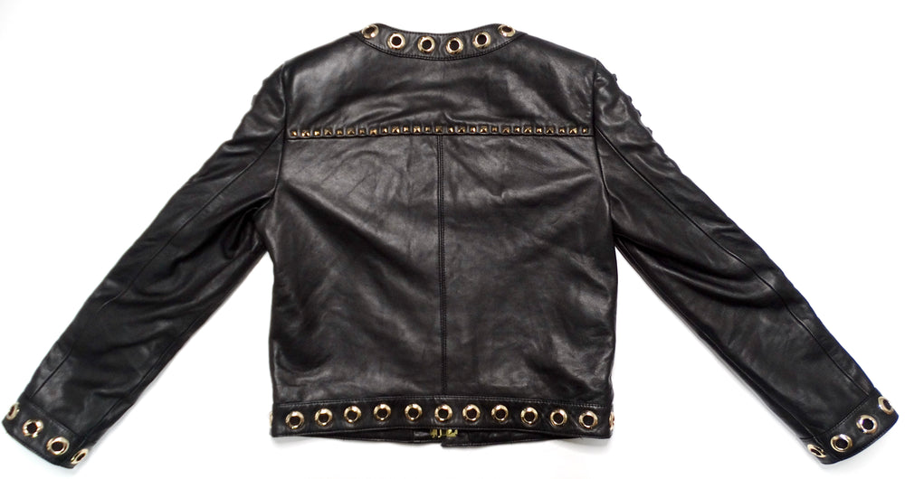 Alice + Olivia Black Lambskin Leather Rockstud & Grommet Embellished Jacket