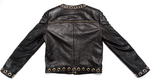Alice + Olivia Black Lambskin Leather Rockstud & Grommet Embellished Jacket