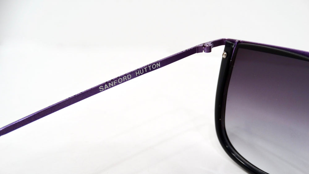 1980s Sanford Hutton Purple & Black Leopard Print Metal Frame Sunglasses