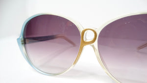 1980s Papillon Light Blue Tinted Purple Lens Oversized Round Sunglasses