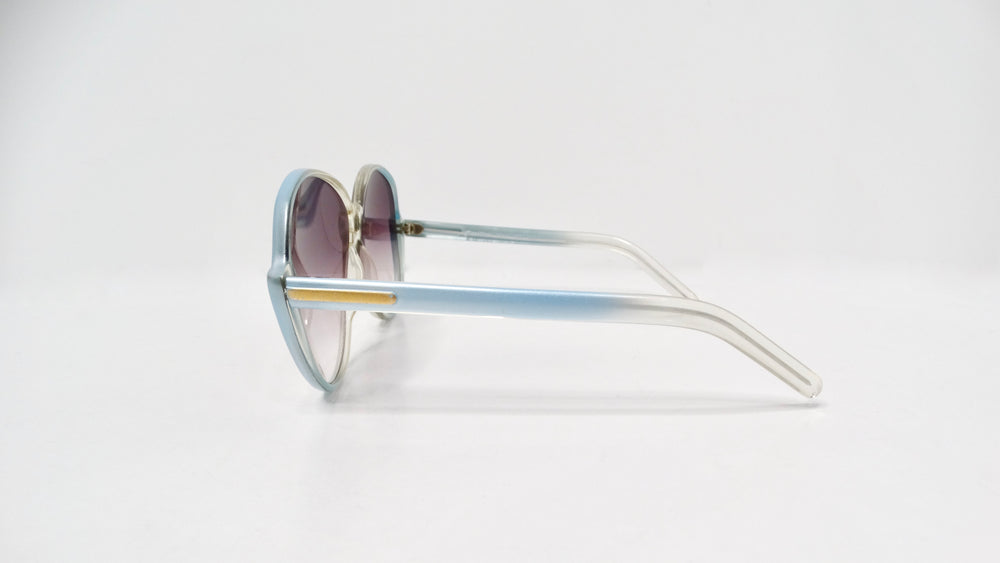 1980s Papillon Light Blue Tinted Purple Lens Oversized Round Sunglasses