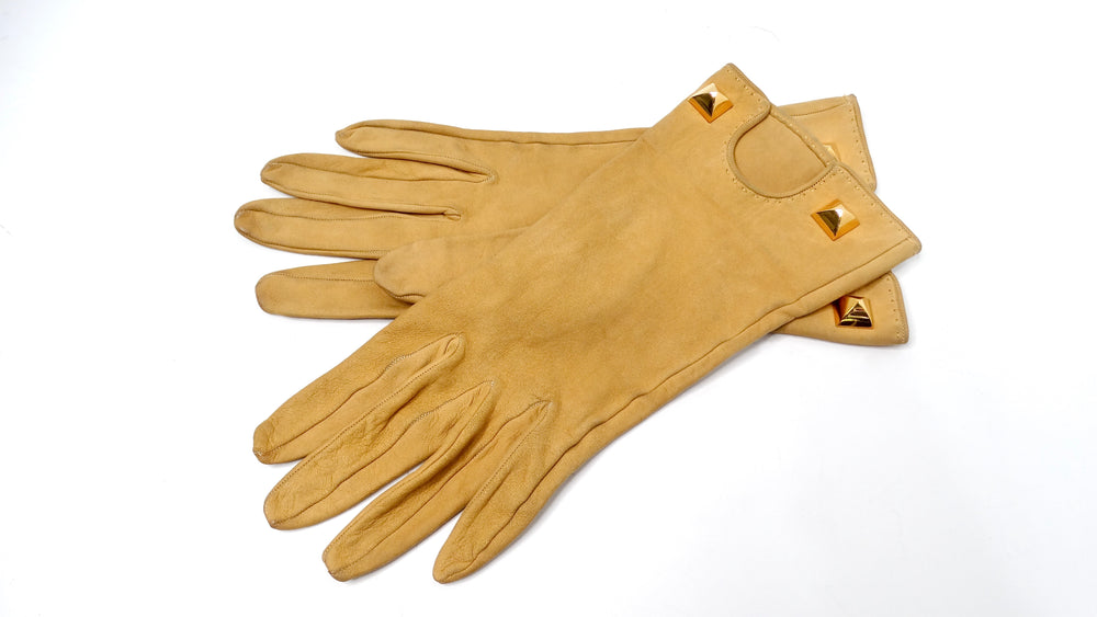 Hermes Tan Suede Leather Rockstud Gloves circa 1990s