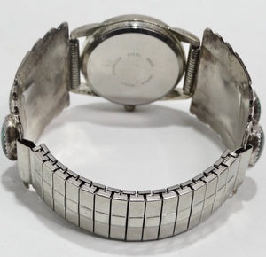 1970s Native American Silver Malachite Stone Watch