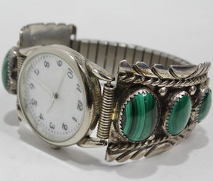 1970s Native American Silver Malachite Stone Watch