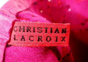 Christian Lacroix Pink & Red Embroidered Leather Studded Gloves circa 1990s