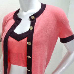 Chanel 2020 Pink Cashmere Cardigan and Tank Set