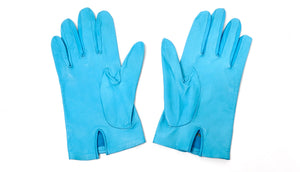 Chanel Sky Blue Leather Interlocking CC Logo Gloves circa 1990s
