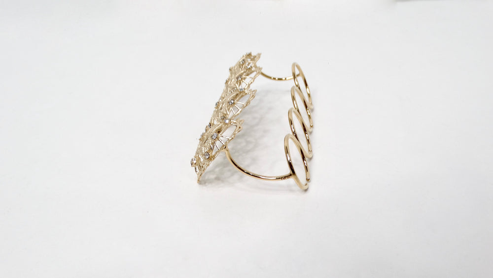 Christian Dior RENAISSANCE MULTI-FINGER Intricate Crystal Detailed Gold-Tone Four-Finger Statement Ring