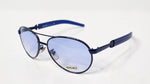 1990s Versace Blue Tinted Metal Aviator Frame Sunglasses