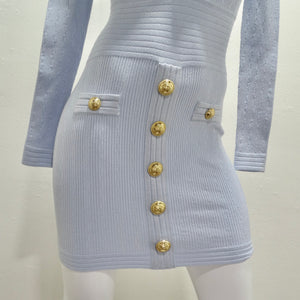 Balmain Baby Blue Rib Knit Mini Dress