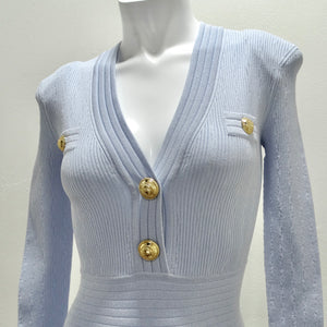 Balmain Baby Blue Rib Knit Mini Dress