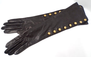 Chanel Black Leather Long Gloves With Interlocking CC Buttons circa 1990s
