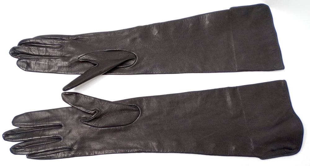 Chanel Black Leather Long Gloves With Interlocking CC Buttons circa 1990s