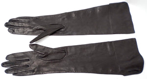 Chanel Black Leather Long Gloves With Interlocking CC Buttons circa 1990s