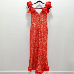 Bob Mackie 1980s Red Beaded Lace Gown
