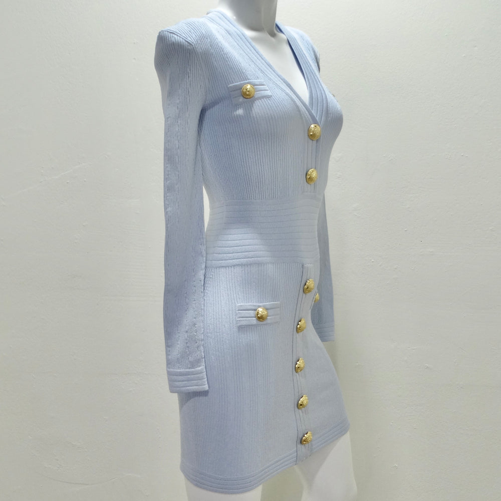 Balmain Baby Blue Rib Knit Mini Dress