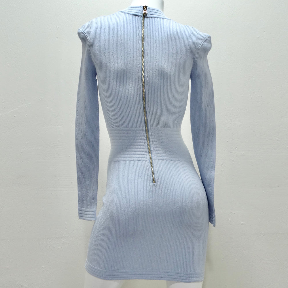 balmain blue body dress Balmain V-neck Knitted Dress | Blue