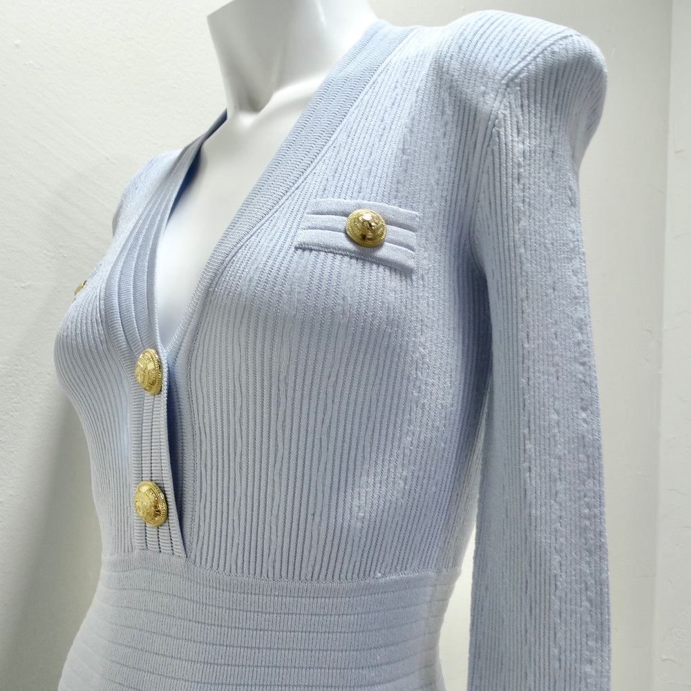 Balmain Baby Blue Rib Knit Mini Dress
