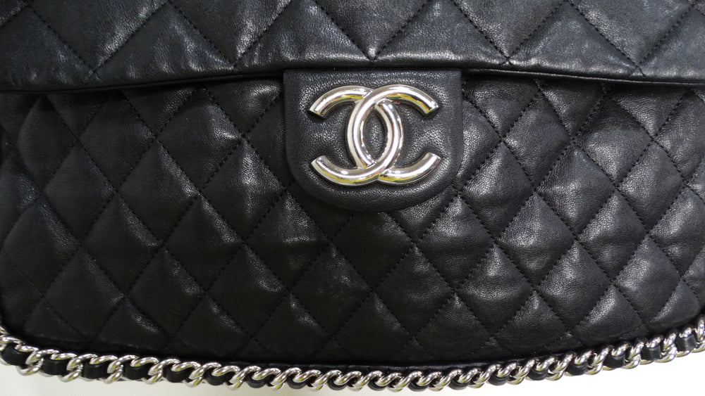 2015 Chanel Black Maxi Chain Around Quilted Washed Lambskin Flap-Bag