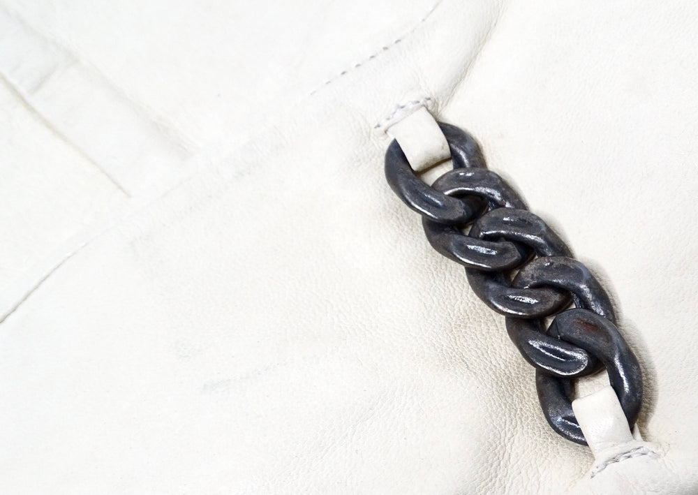 Maison Margiela Off White Long Leather Glove With Chain Detail