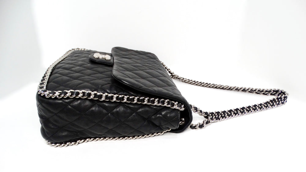 2015 Chanel Black Maxi Chain Around Quilted Washed Lambskin Flap-Bag