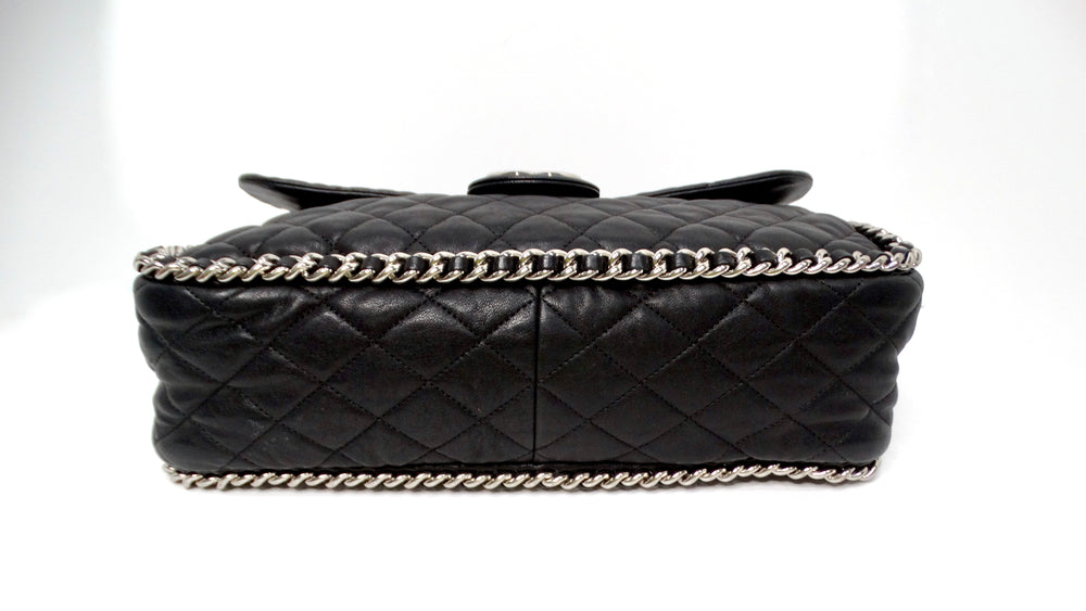 2015 Chanel Black Maxi Chain Around Quilted Washed Lambskin Flap-Bag