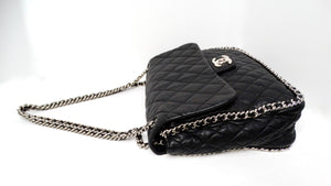 2015 Chanel Black Maxi Chain Around Quilted Washed Lambskin Flap-Bag