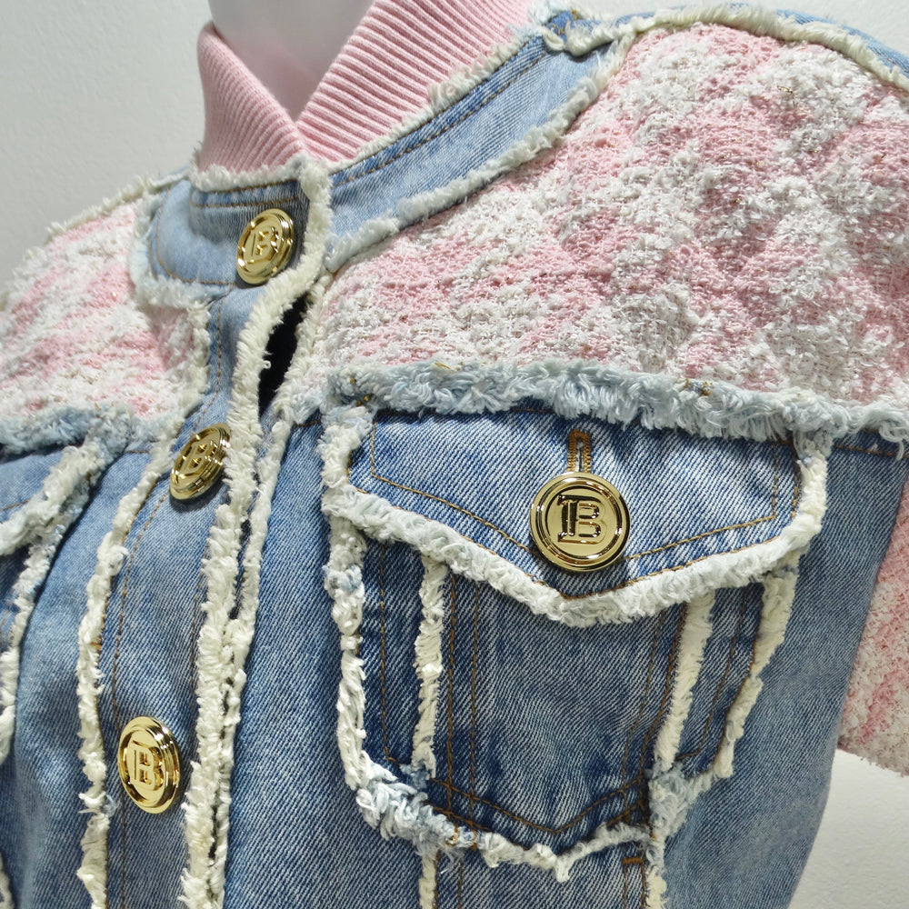 Vintage by Misty Balmain Pink Tweed Denim Bomber Jacket