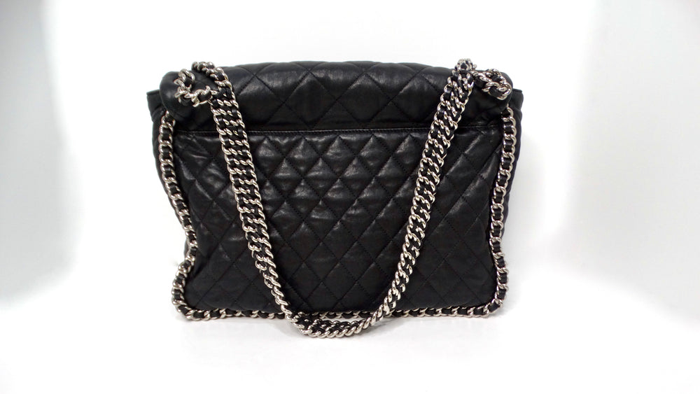 2015 Chanel Black Maxi Chain Around Quilted Washed Lambskin Flap-Bag