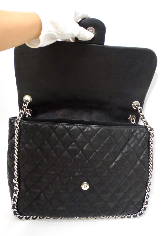 2015 Chanel Black Maxi Chain Around Quilted Washed Lambskin Flap-Bag