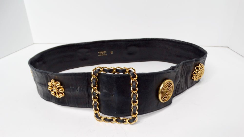 Chanel Black Lambskin Victoire De Castellane Gold-Tone Waist Belt circa 1980s