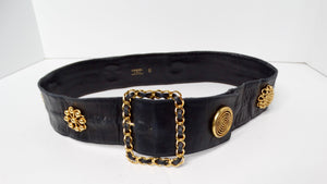 Chanel Black Lambskin Victoire De Castellane Gold-Tone Waist Belt circa 1980s