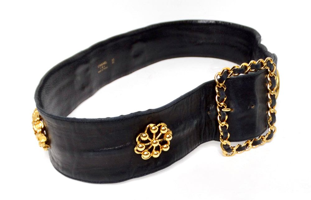 Chanel Black Lambskin Victoire De Castellane Gold-Tone Waist Belt circa 1980s