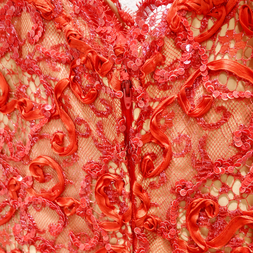 Bob Mackie 1980s Red Beaded Lace Gown